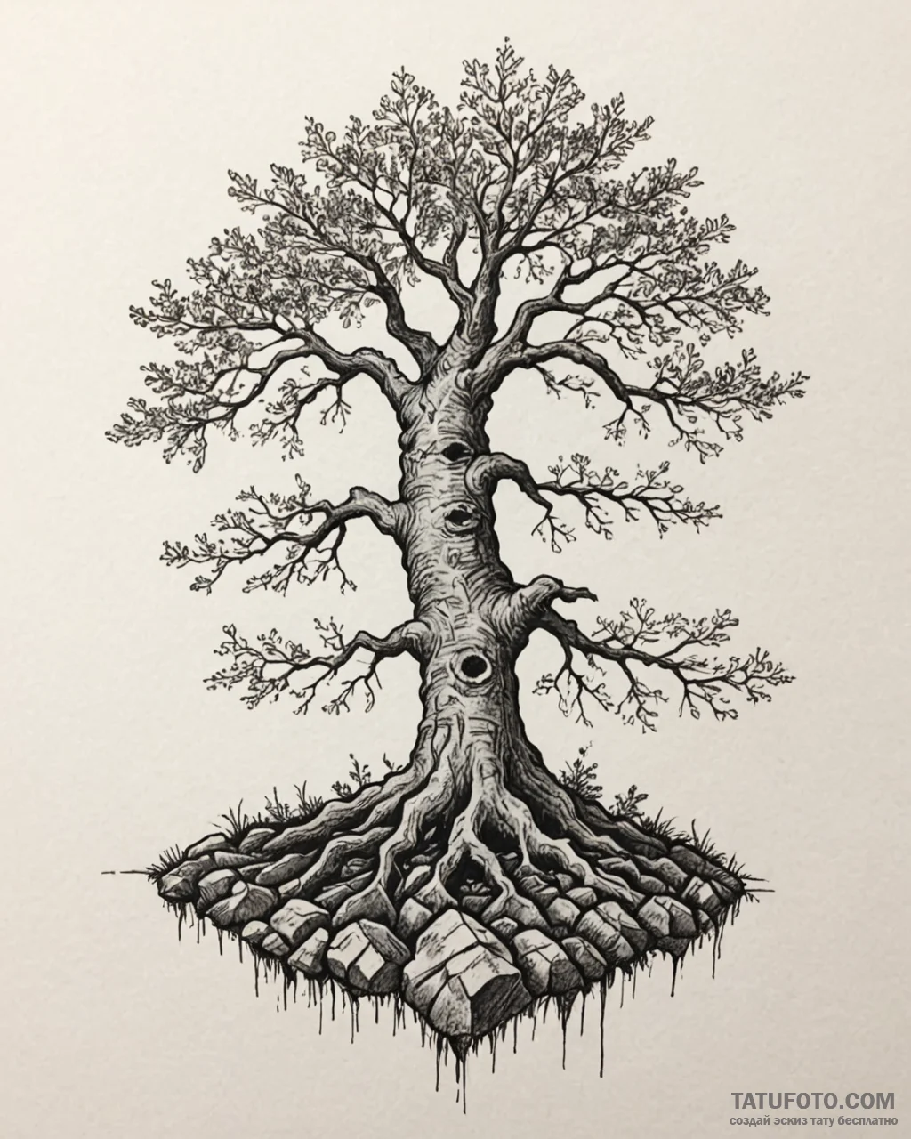 Tat tattoo sketch, mighty oak roots breaking... - эскиз тату (№1753220530_0, 22.07.2025 21:42) — Tatufoto.com