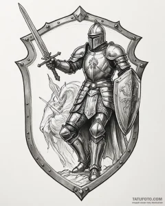 Tat tattoo sketch, heroic knight clad in shin... - эскиз тату (№1753221156_0, 22.07.2025 21:52) — Tatufoto.com