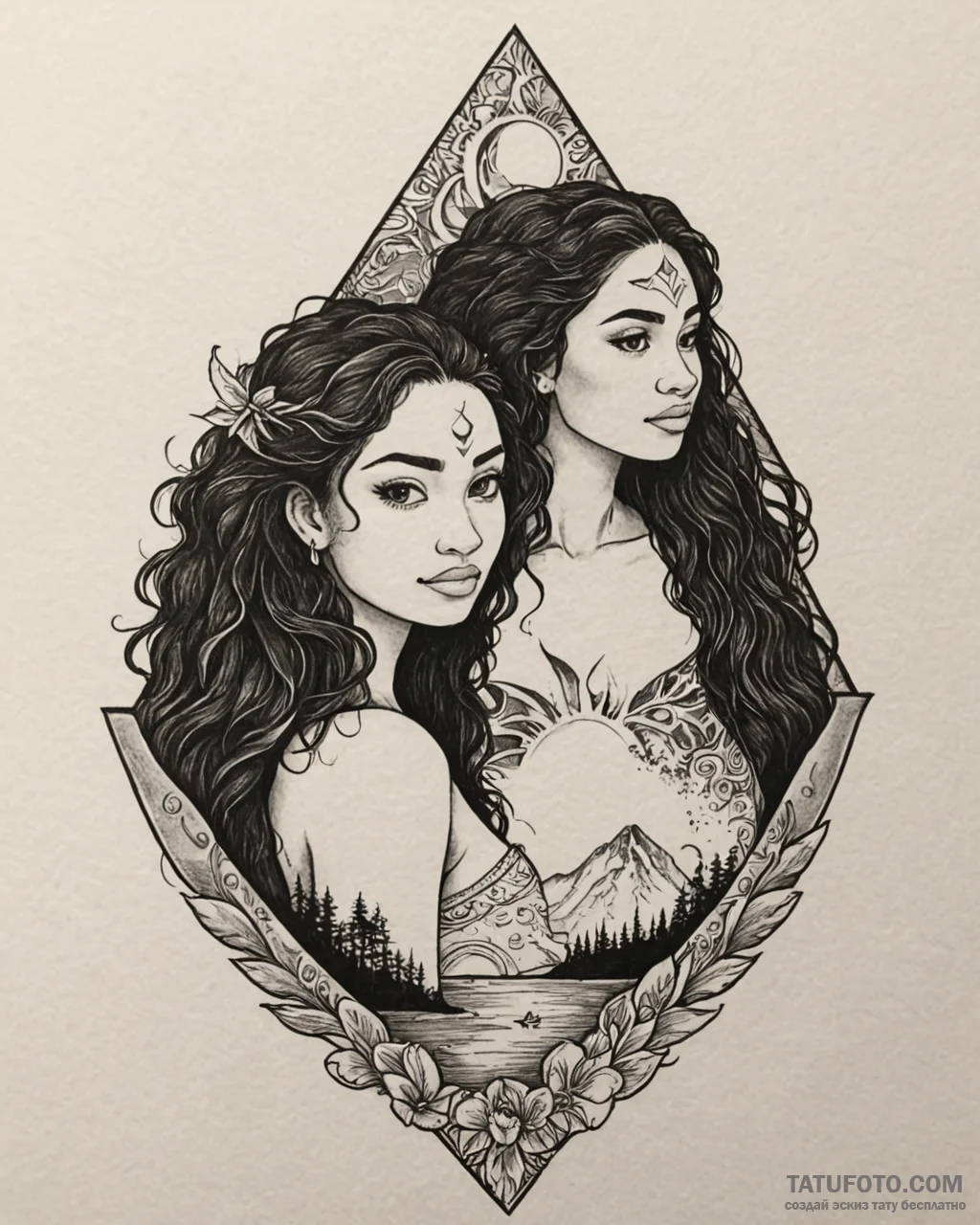 Tattoo sketch, moana and maui duo silhouette... - эскиз тату (№1753221419_0, 22.07.2025 21:56) — Tatufoto.com