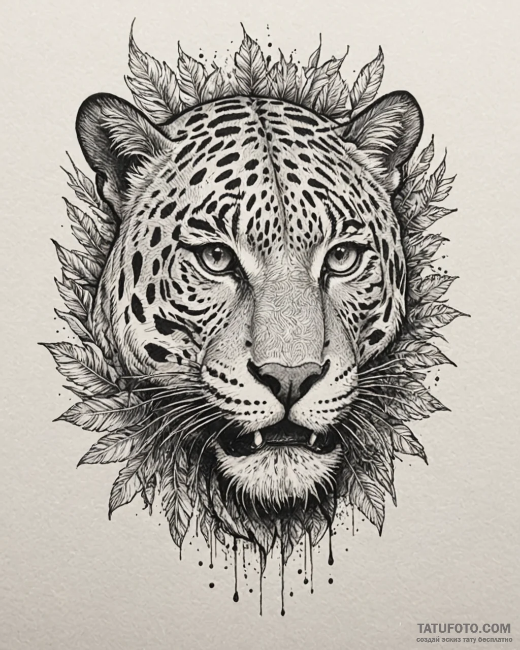 Tattoo sketch, jaguar prowling through jungle... - эскиз тату (№1753221759_0, 22.07.2025 22:02) — Tatufoto.com