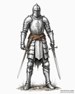 Tat tattoo sketch, medieval knight with cross... - эскиз тату (№1753222104_0, 22.07.2025 22:08) — Tatufoto.com