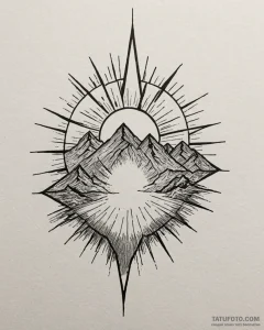 Tattoo sketch, sun rising behind mountain pea... - эскиз тату (№1753222194_0, 22.07.2025 22:09) — Tatufoto.com