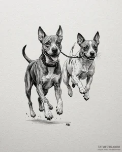 Tattoo sketch, max and duke running side by s... - эскиз тату (№1753222279_0, 22.07.2025 22:11) — Tatufoto.com