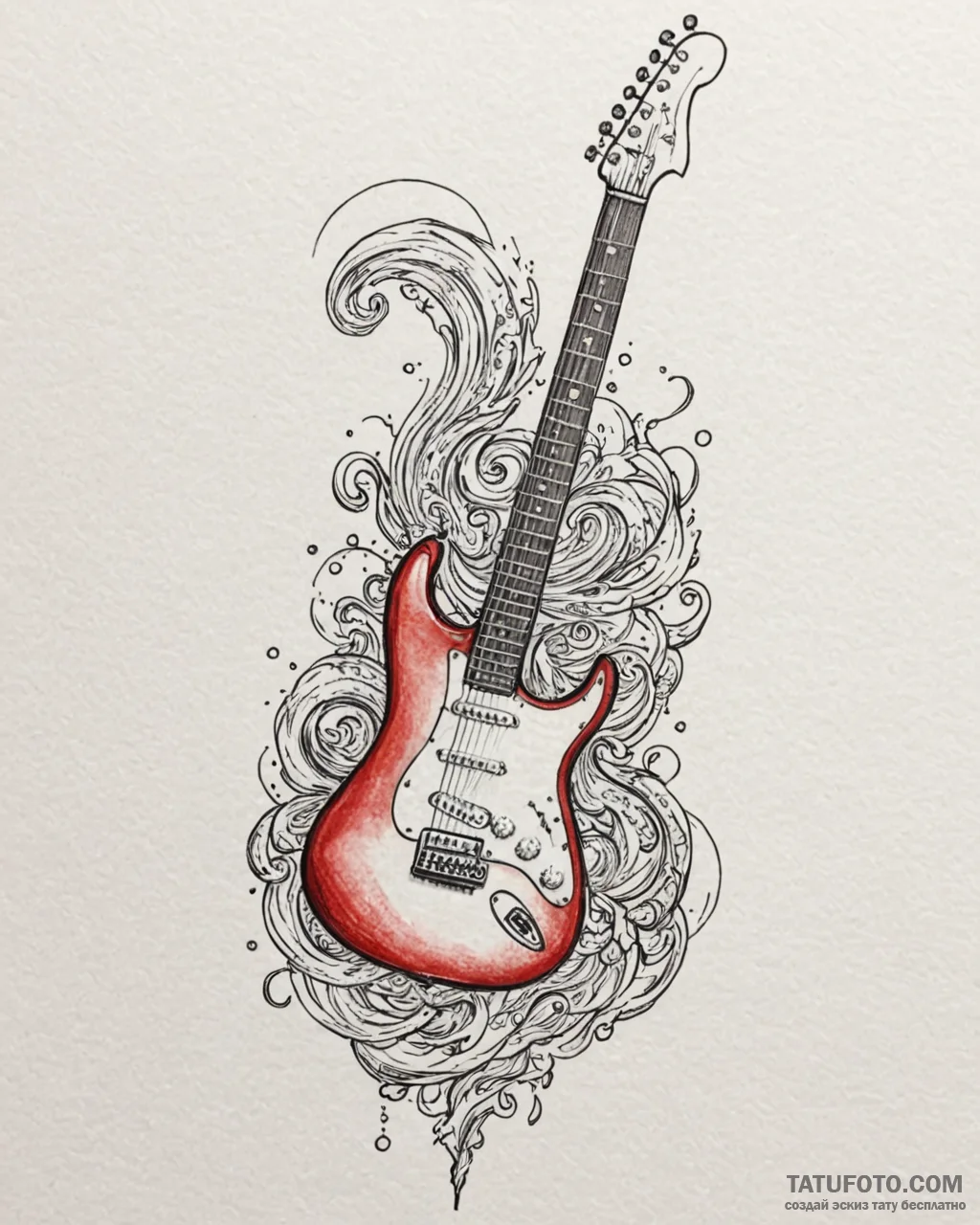Tat tattoo sketch, electric guitar with ocean... - эскиз тату (№1753222363_0, 22.07.2025 22:12) — Tatufoto.com