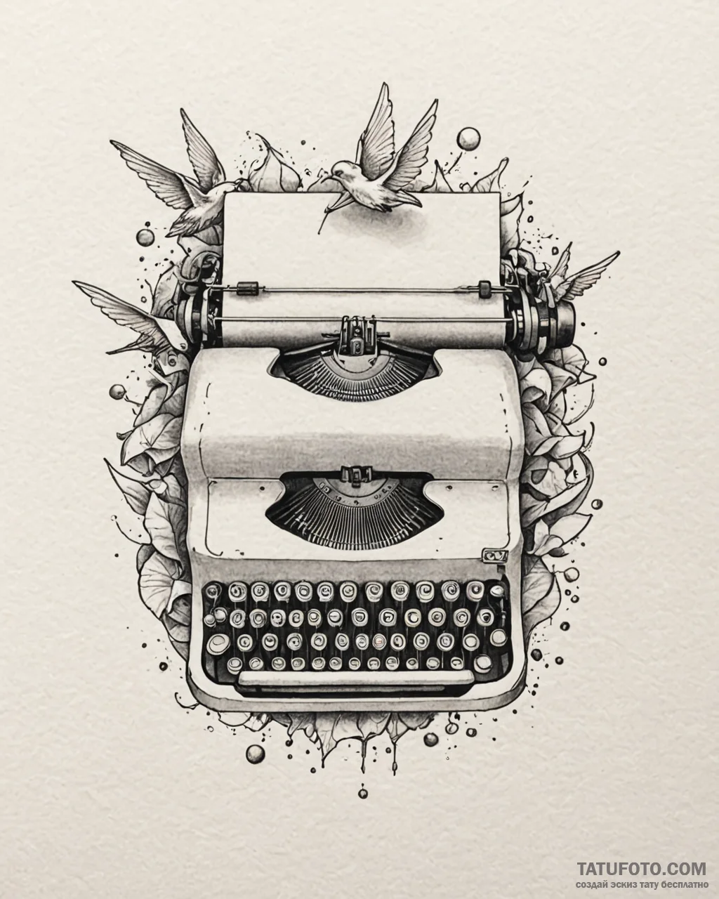 Tat tattoo sketch, typewriter keys morphing i... - эскиз тату (№1753222533_0, 22.07.2025 22:15) — Tatufoto.com