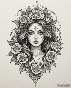 Tattoo sketch, ged with glowing eyes and flow... - эскиз тату (№1753222787_0, 22.07.2025 22:19) — Tatufoto.com