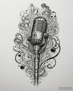 Tattoo sketch, old-fashioned microphone surro... - эскиз тату (№1753222871_0, 22.07.2025 22:21) — Tatufoto.com