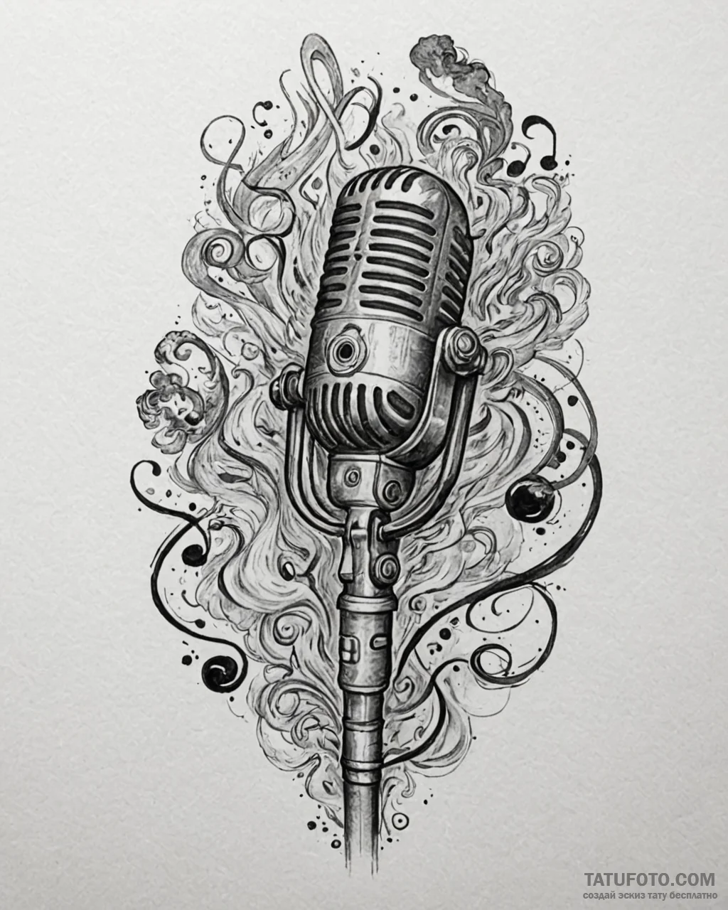 Tattoo sketch, old-fashioned microphone surro… — эскиз тату (№1753222871_0, 22.07.2025 22:21) — Tatufoto.com