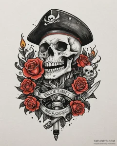 Tat tattoo sketch, skull with sailor’s hat an... - эскиз тату (№1753223210_0, 22.07.2025 22:26) — Tatufoto.com