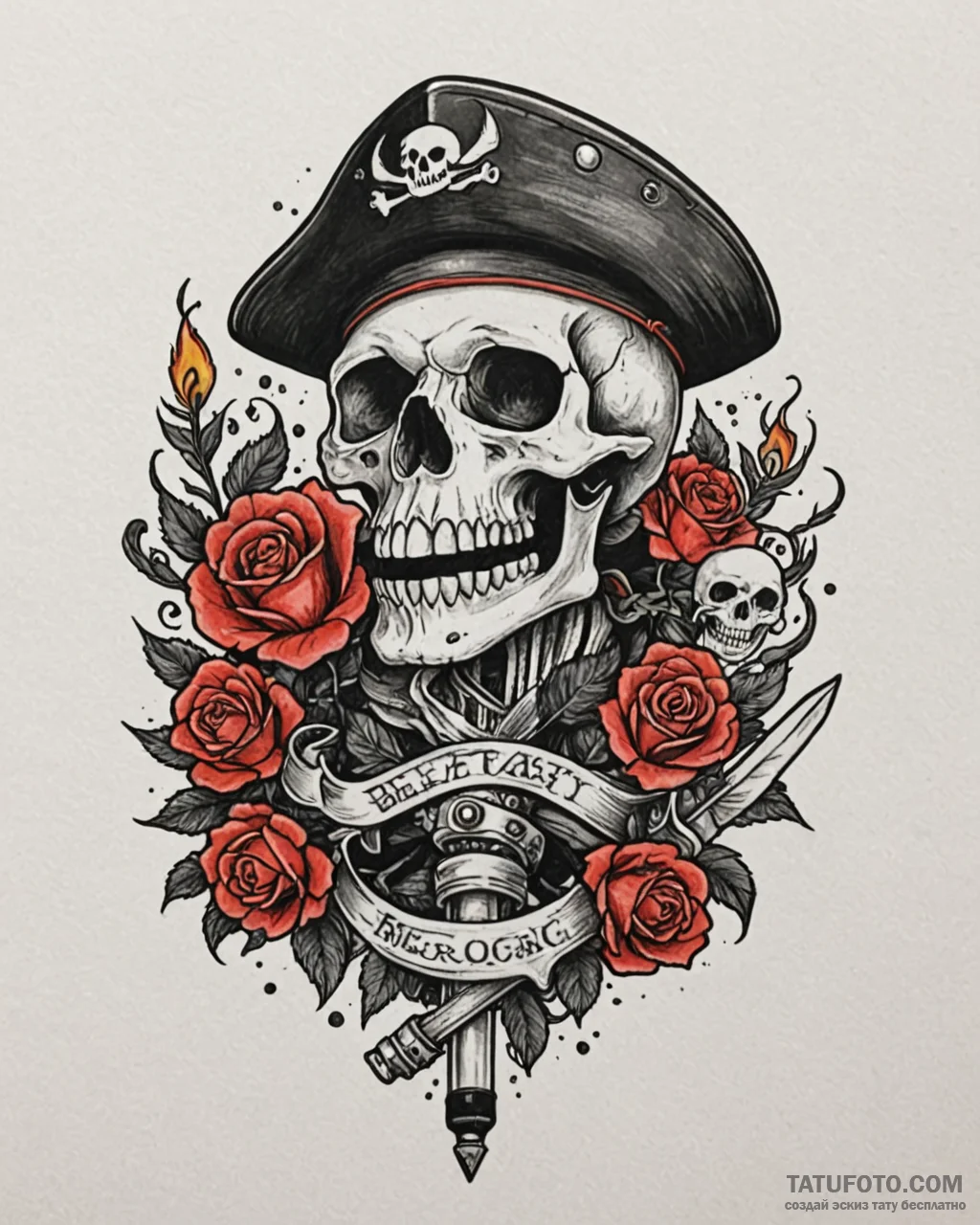 Tat tattoo sketch, skull with sailor’s hat an... - эскиз тату (№1753223210_0, 22.07.2025 22:26) — Tatufoto.com