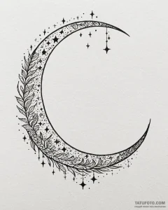 Tattoo sketch, thin crescent moon surrounded... - эскиз тату (№1753223633_0, 22.07.2025 22:33) — Tatufoto.com