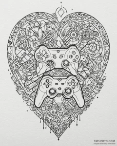 Tattoo sketch, gamer controller surrounded by... - эскиз тату (№1753223718_0, 22.07.2025 22:35) — Tatufoto.com