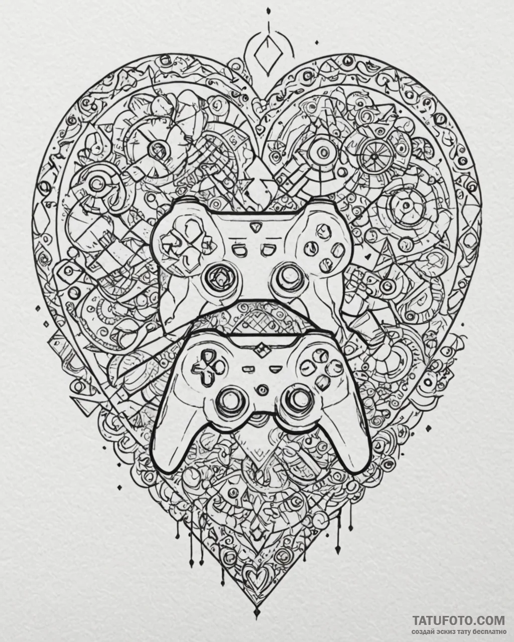 Tattoo sketch, gamer controller surrounded by… — эскиз тату (№1753223718_0, 22.07.2025 22:35) — Tatufoto.com