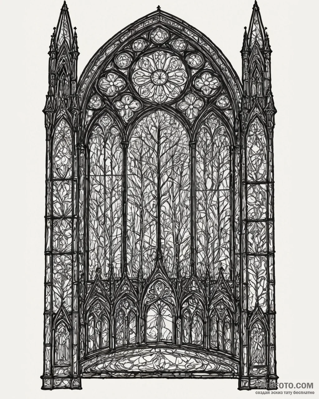 Tattoo sketch, gothic cathedral silhouette wi... - эскиз тату (№1753224311_0, 22.07.2025 22:45) — Tatufoto.com