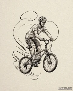 Tattoo sketch, cyclist speeding down winding... - эскиз тату (№1753224481_0, 22.07.2025 22:48) — Tatufoto.com