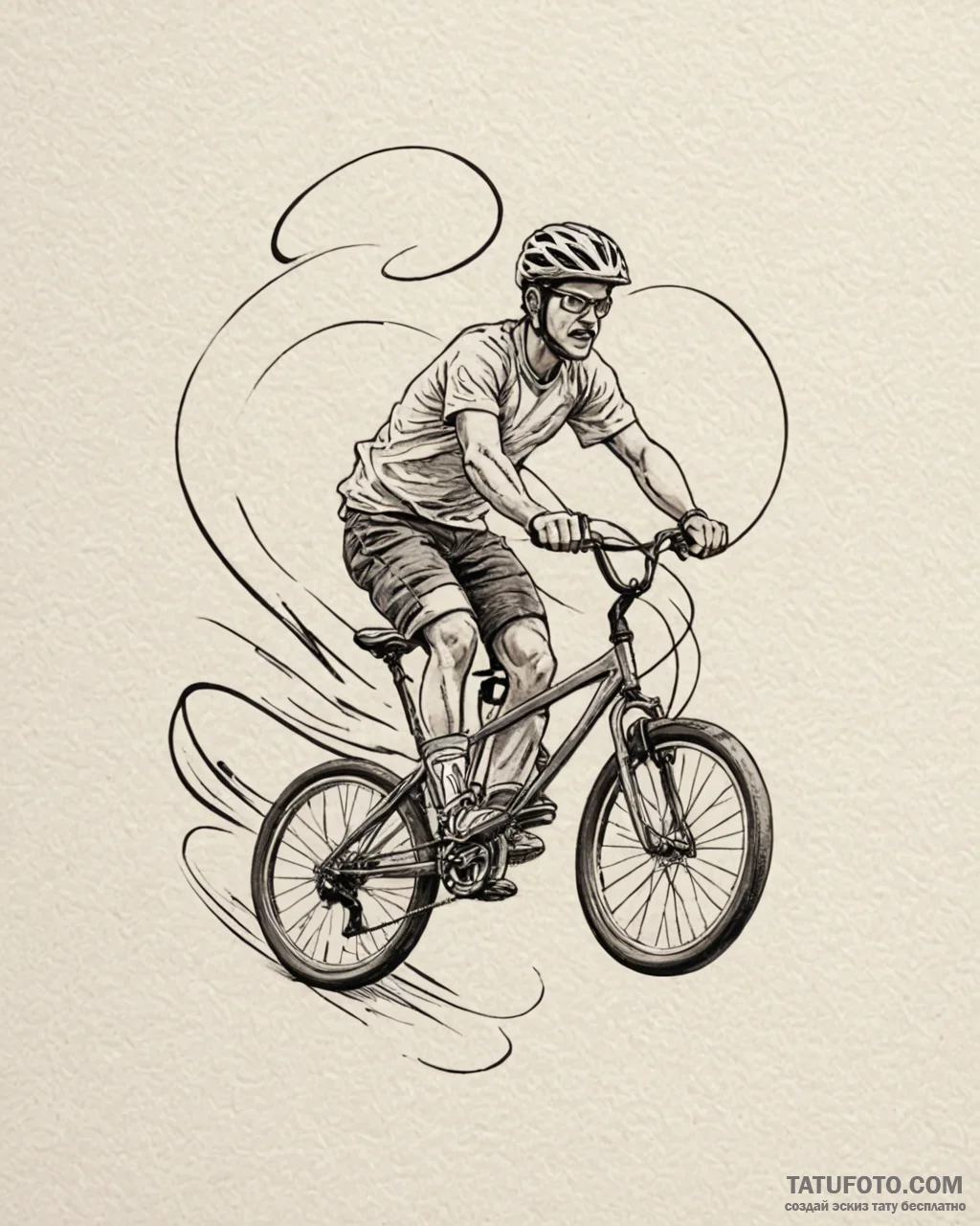 Tattoo sketch, cyclist speeding down winding... - эскиз тату (№1753224481_0, 22.07.2025 22:48) — Tatufoto.com