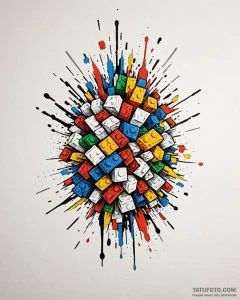 Tattoo sketch, lego bricks exploding with col... - эскиз тату (№1753224819_0, 22.07.2025 22:53) — Tatufoto.com