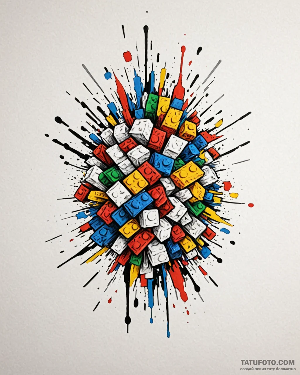 Tattoo sketch, lego bricks exploding with col... - эскиз тату (№1753224819_0, 22.07.2025 22:53) — Tatufoto.com