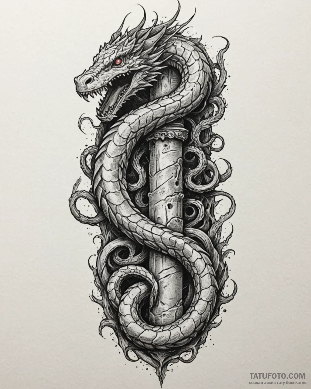 Tat tattoo sketch, basilisk coiled around sto... - эскиз тату (№1753225073_0, 22.07.2025 22:57) — Tatufoto.com