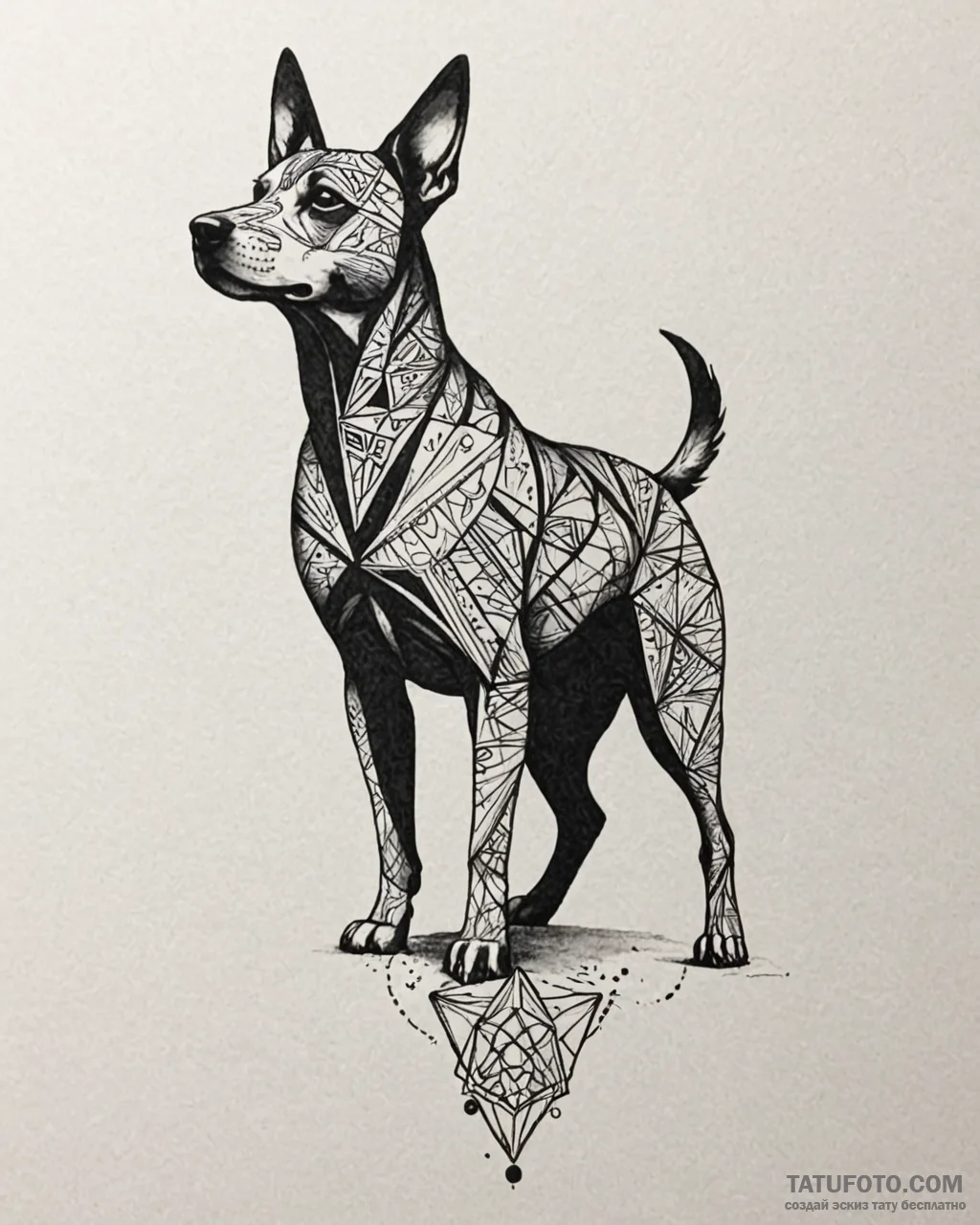Tattoo sketch, dog silhouette blending with t... - эскиз тату (№1753225158_0, 22.07.2025 22:59) — Tatufoto.com