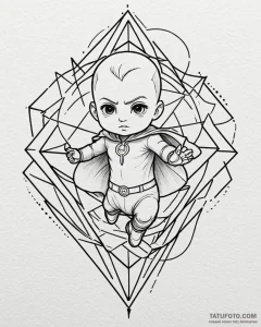 Tattoo sketch, boss baby flying with cape, su... - эскиз тату (№1753225243_0, 22.07.2025 23:00) — Tatufoto.com