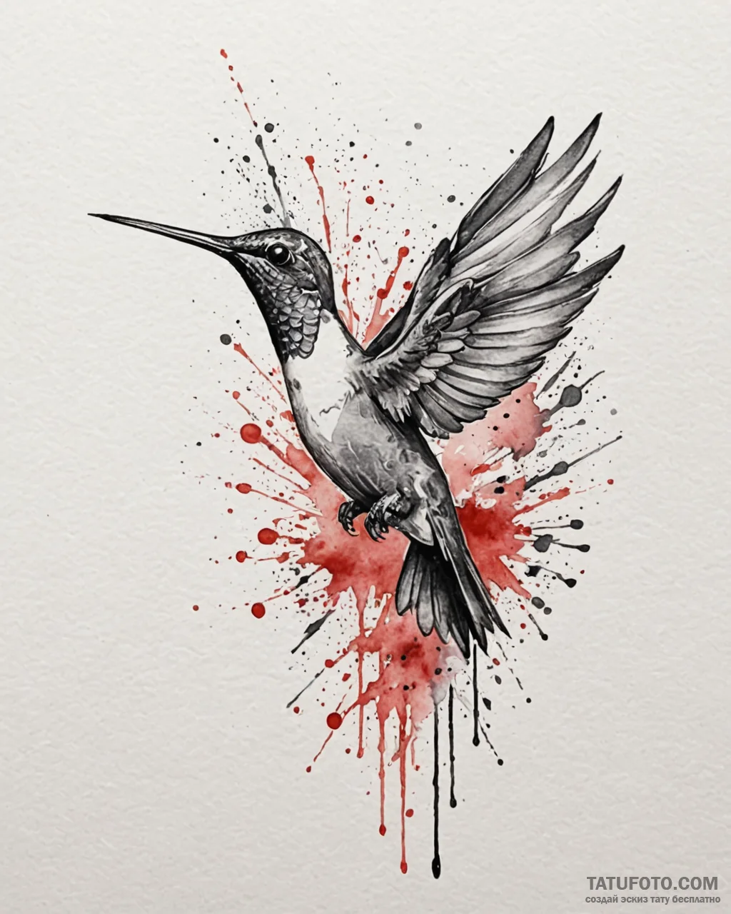 Tattoo sketch, watercolor hummingbird mid-fli... - эскиз тату (№1753225413_0, 22.07.2025 23:03) — Tatufoto.com