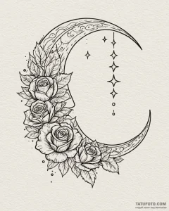 Tattoo sketch, small crescent moon surrounded... - эскиз тату (№1753225498_0, 22.07.2025 23:04) — Tatufoto.com