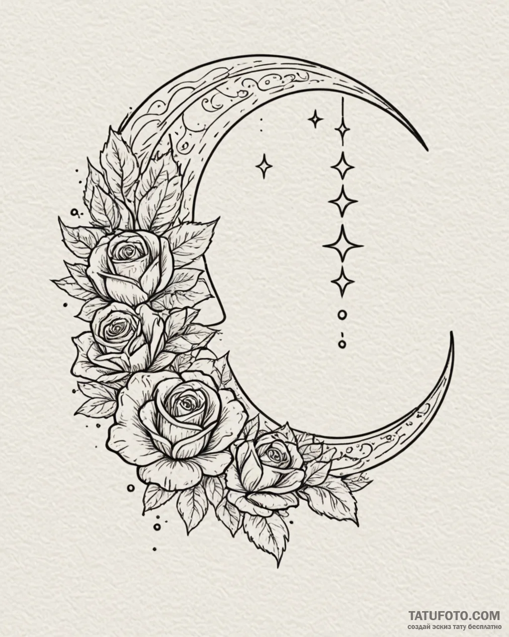 Tattoo sketch, small crescent moon surrounded… — эскиз тату (№1753225498_0, 22.07.2025 23:04) — Tatufoto.com
