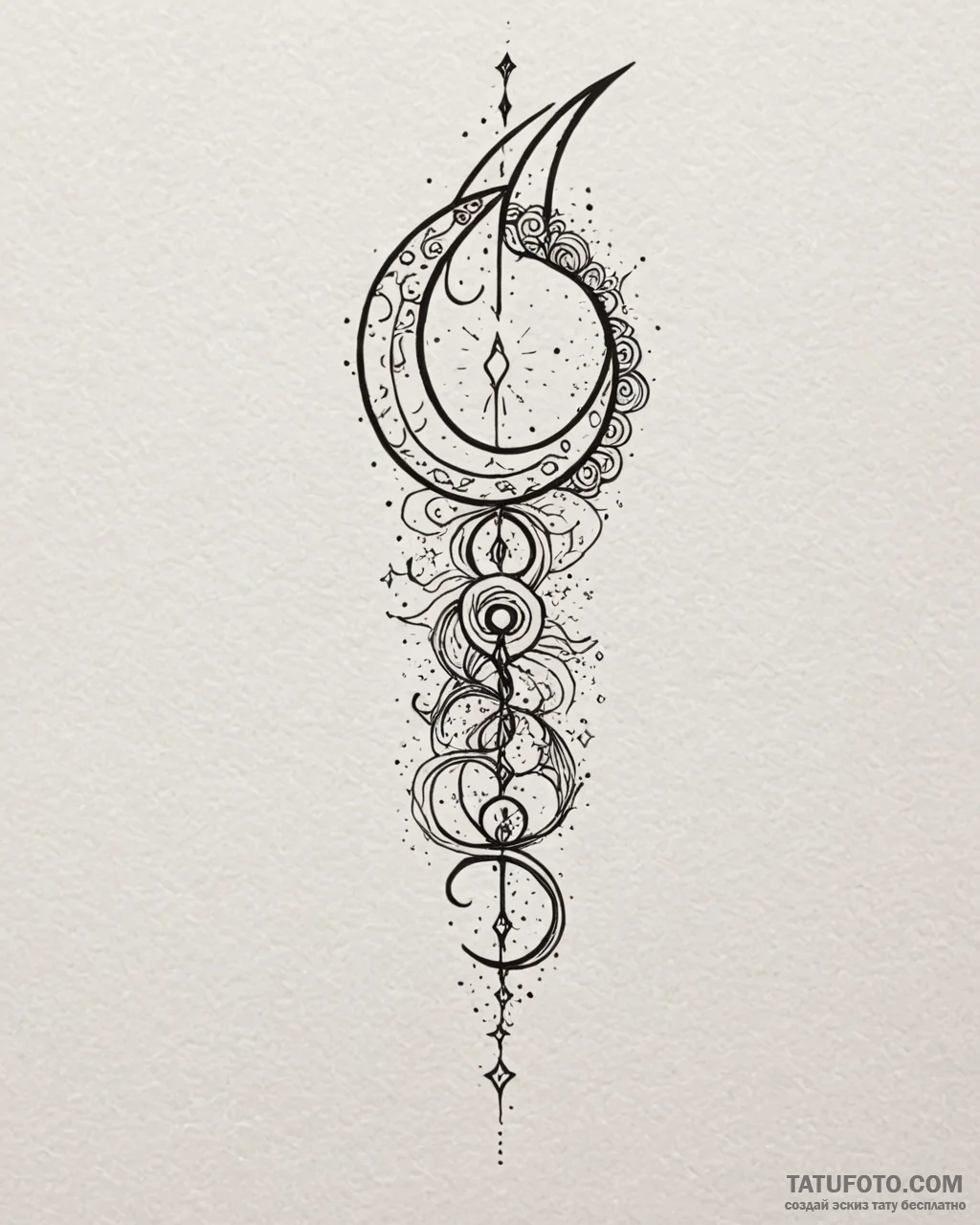 Tattoo sketch, simple crescent moon with flow… — эскиз тату (№1753225583_0, 22.07.2025 23:06) — Tatufoto.com