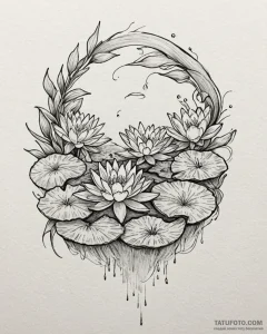 Tat tattoo sketch, lily pads and water lilies... - эскиз тату (№1753225753_0, 22.07.2025 23:09) — Tatufoto.com