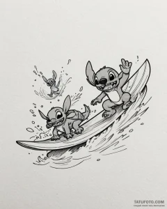 Tattoo sketch, lilo and stitch surfing duo, m... - эскиз тату (№1753226254_0, 22.07.2025 23:17) — Tatufoto.com