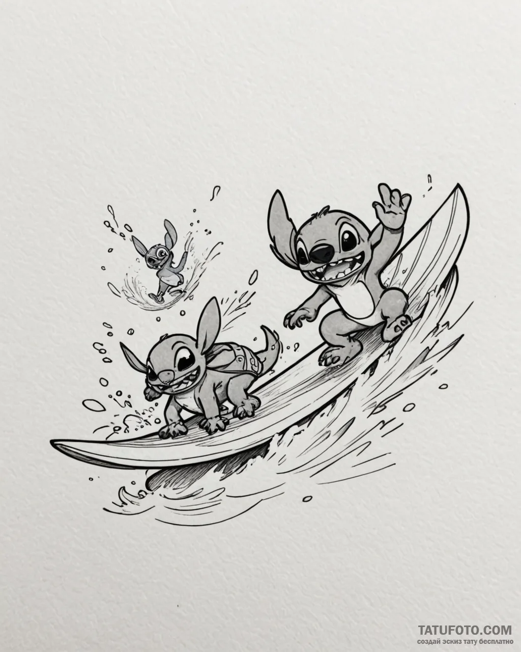 Tattoo sketch, lilo and stitch surfing duo, m... - эскиз тату (№1753226254_0, 22.07.2025 23:17) — Tatufoto.com