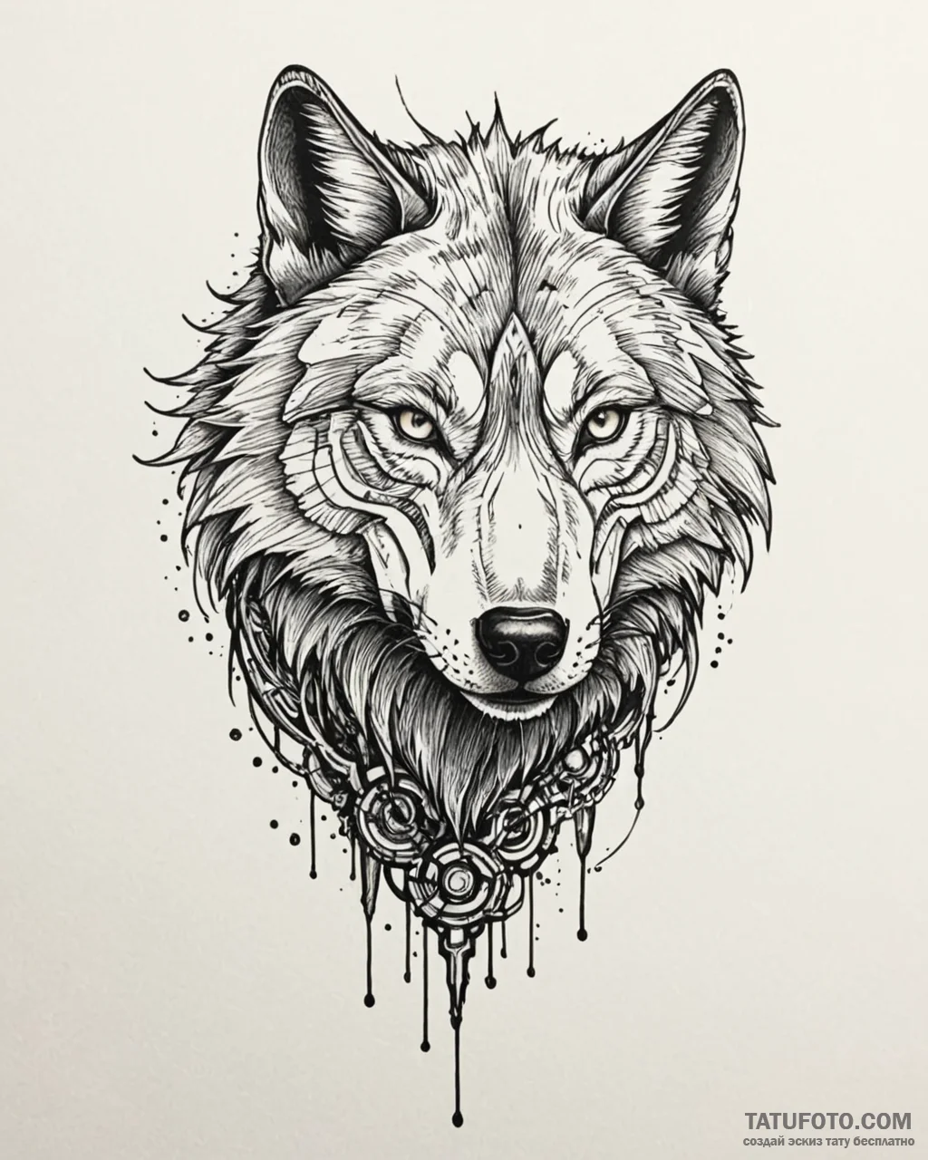Tat tattoo sketch, cybernetic wolf with led e... - эскиз тату (№1753226678_0, 22.07.2025 23:24) — Tatufoto.com