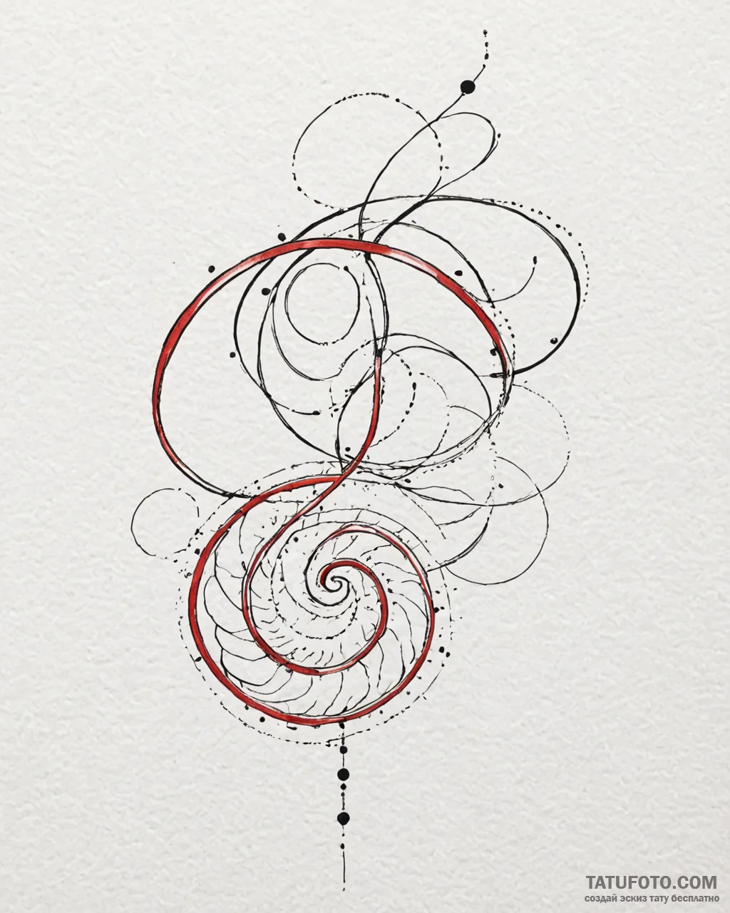 Tattoo sketch, abstract thin line spiral with... - эскиз тату (№1753226760_0, 22.07.2025 23:26) — Tatufoto.com