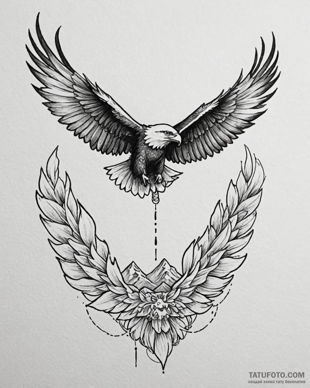 Tattoo sketch, spirit with eagle soaring abov... - эскиз тату (№1753226926_0, 22.07.2025 23:28) — Tatufoto.com