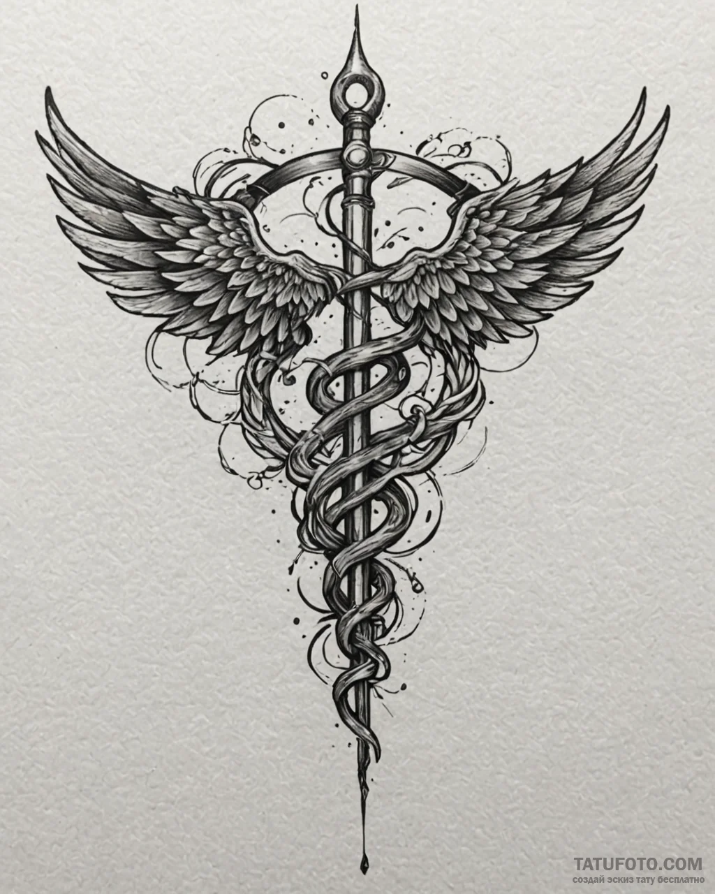 Tat tattoo sketch, medic’s caduceus entwined... - эскиз тату (№1753227091_0, 22.07.2025 23:31) — Tatufoto.com