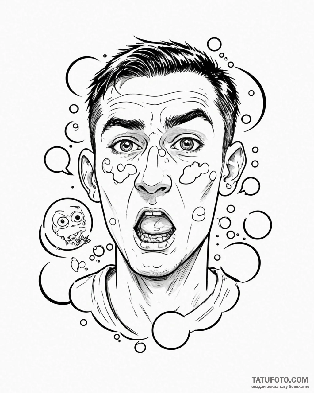 Eskiz.to, tattoo sketch, mike scared face wit... - эскиз тату (№1753227672_0, 22.07.2025 23:41) — Tatufoto.com