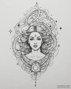 Tat tattoo sketch, cosmic mythological figure... - эскиз тату (№1753227920_0, 22.07.2025 23:45) — Tatufoto.com