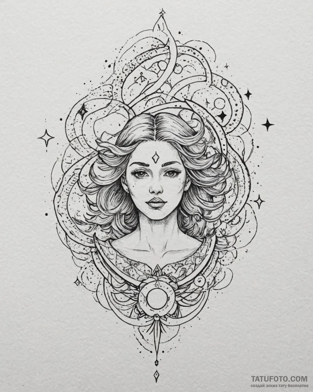 Tat tattoo sketch, cosmic mythological figure... - эскиз тату (№1753227920_0, 22.07.2025 23:45) — Tatufoto.com