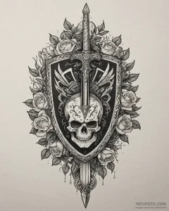 Tat tattoo sketch, ancient sword and shield a... - эскиз тату (№1753228168_0, 22.07.2025 23:49) — Tatufoto.com