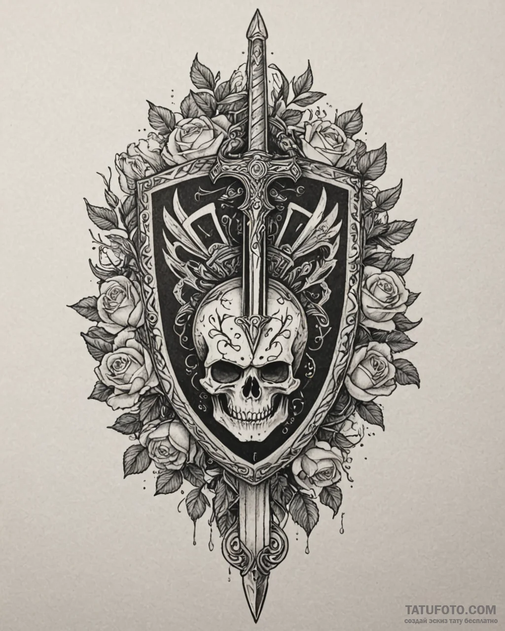 Tat tattoo sketch, ancient sword and shield a... - эскиз тату (№1753228168_0, 22.07.2025 23:49) — Tatufoto.com