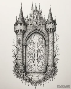 Tattoo sketch, castle door with magical symbo... - эскиз тату (№1753228334_0, 22.07.2025 23:52) — Tatufoto.com