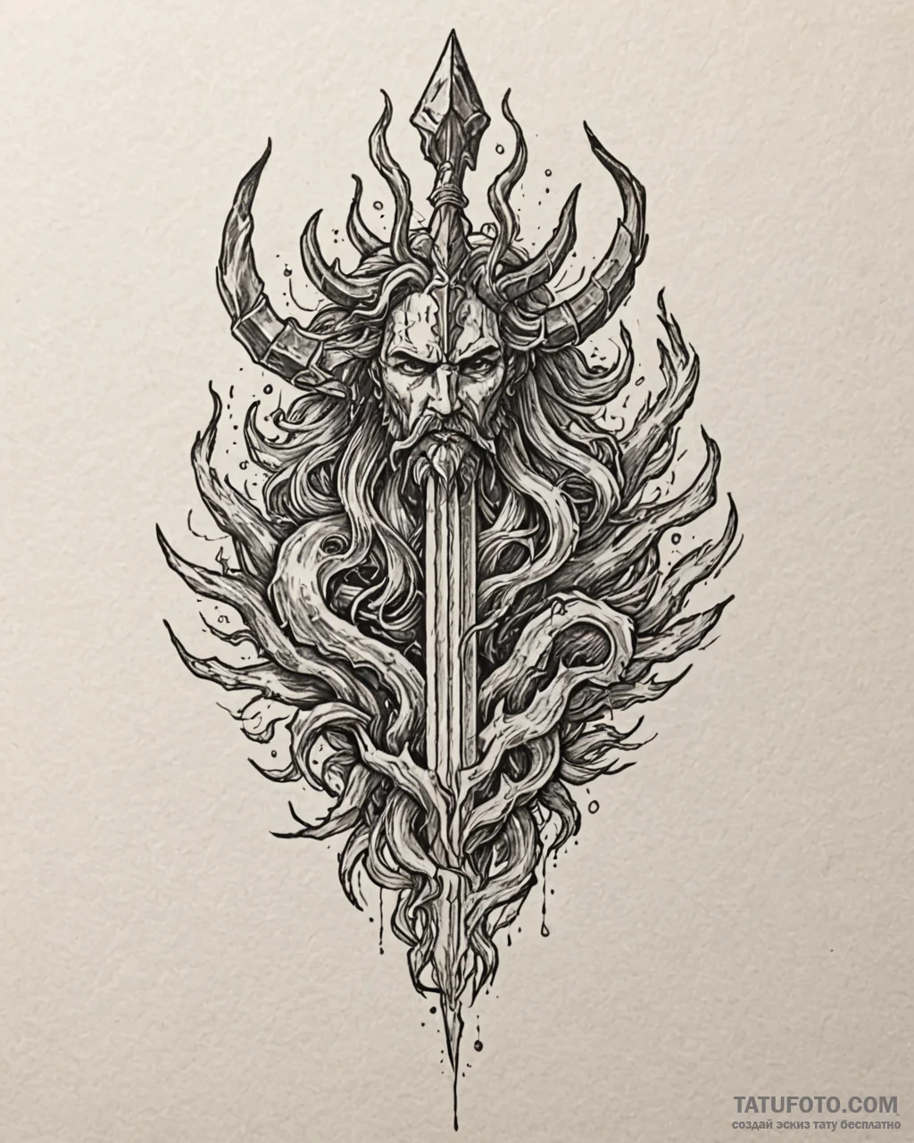 Tattoo sketch, poseidon’s trident bursting th... - эскиз тату (№1753263194_0, 23.07.2025 09:33) — Tatufoto.com