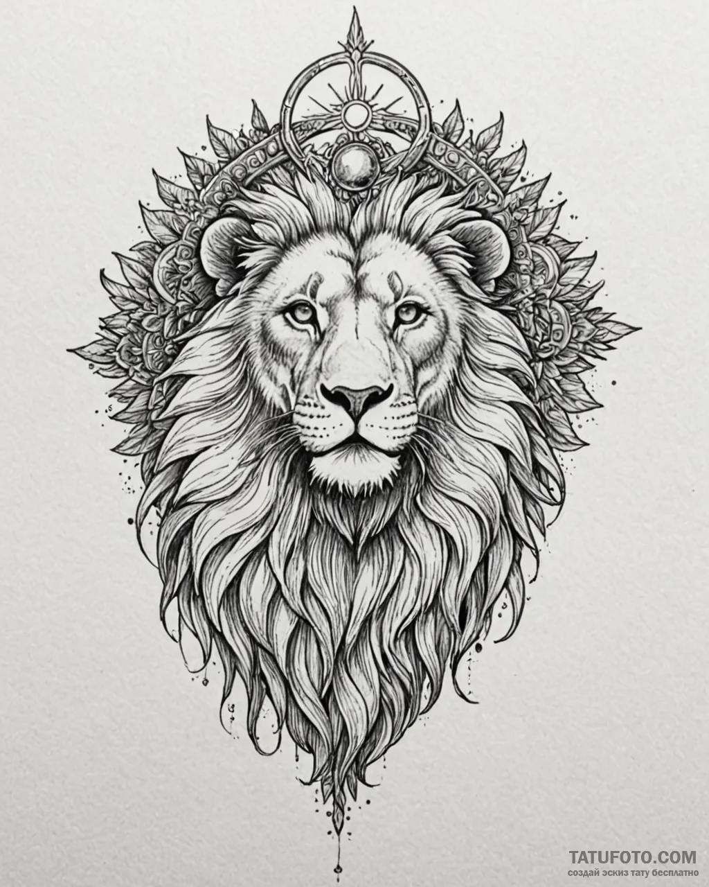 Tat tattoo sketch, majestic lion with saintly... - эскиз тату (№1753263280_0, 23.07.2025 09:34) — Tatufoto.com
