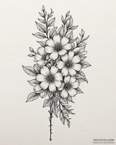 Tattoo sketch, tiny minimalist flower cluster... - эскиз тату (№1753263364_0, 23.07.2025 09:36) — Tatufoto.com