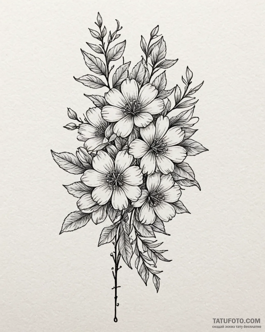 Tattoo sketch, tiny minimalist flower cluster… — эскиз тату (№1753263364_0, 23.07.2025 09:36) — Tatufoto.com