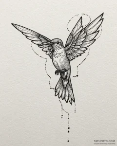 Tattoo sketch, thin outline of hummingbird wi... - эскиз тату (№1753263449_0, 23.07.2025 09:37) — Tatufoto.com