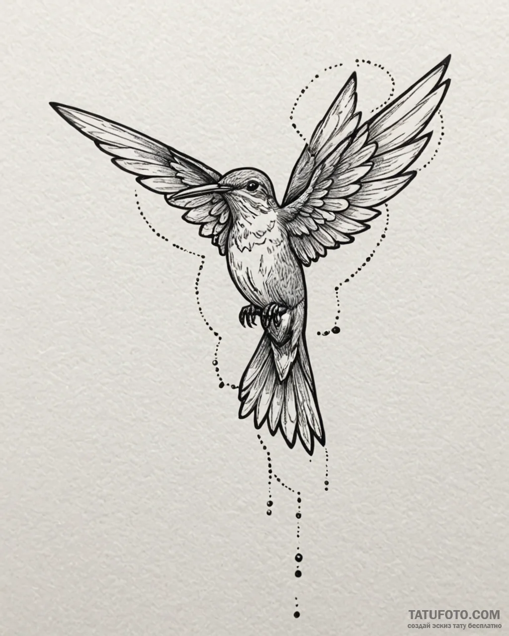 Tattoo sketch, thin outline of hummingbird wi… — эскиз тату (№1753263449_0, 23.07.2025 09:37) — Tatufoto.com