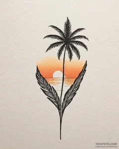 Tat tattoo sketch, palm fronds silhouetted ag... - эскиз тату (№1753263534_0, 23.07.2025 09:38) — Tatufoto.com
