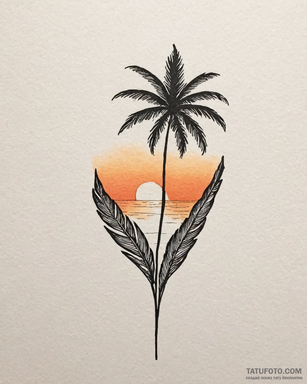 Tat tattoo sketch, palm fronds silhouetted ag… — эскиз тату (№1753263534_0, 23.07.2025 09:38) — Tatufoto.com